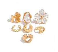 GUYOSWXNM Women's unique liquid lava shaped flower opening ring with pearl like hollow joint ring, women's jewelry gift (white)