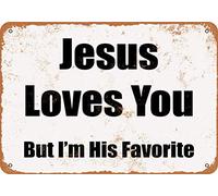 Guyte Jesus Loves You Wall Tin Sign Metal Poster Retro Plaque Warning Sign Vintage Iron Painting Decor Funny Hanging Crafts for Office Bedroom Living Room Club