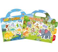 GUYUCOM 2 Pack Reusable Sticker Books for Toddlers - Static Cling Sticker Activity Book for Kids, Dinosaur & Animal Travel Toys for Plane Car Window, Educational Gifts