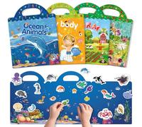 GUYUCOM 4 Pack Reusable Sticker Books Toddlers, Upgraded Jelly Texture, Travel Toys for Aged 3 4+ Kids Boys Girls Ocean Body Insect Farm