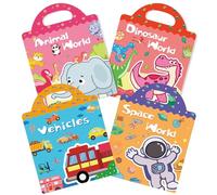 GUYUCOM 4 Pack Reusable Sticker Books Toddlers, Upgraded Jelly Texture, Travel Toys for Aged 3 4+ Kids Boys Girls, 3D Clear Animal Vehicles Dinosaur Space Sticker-Book Educational Toy Birthday Gifts