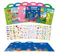 GUYUCOM Children's Stickers, Pack of 6, Reusable Sticker Books, Portable Sticker Set with Animal World, Vehicles, Dinosaurs, Unicorn, etc., Gift for Boys & Girls from 2 3 4 5 6 Years