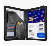 GUYUCOM Leather Zipper Conference Folder, A4, Travel Document Folder, Portfolio Travel Wallets, Black