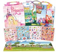 GUYUCOM Stickers for Children from 2 Years, Pack of 4 Reusable Sticker Book, Portable & Waterproof, Exclusive Princess Sticker Set for Girls, Children's Gift Toy for 2 3 4 5 6 Years