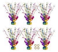 GUYUE Rainbow Theme 6-piece Metal Colored Desktop Decorations (+ 4 Strips) | Multicolor Rainbow, Party Table Decor, Includes Ribbon, Metallic Finish, Reusable Design