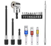 Guyuyii 18 Pcs Flexible Drill Bit Extension Set - 105° Right Angle Drill Attachment, Bendable Extender, 3 Pcs 1/4" 3/8" 1/2" Socket Adapters, 3 Pcs Magnetic Bit Holders, and 10 Pcs Screwdriver Kit