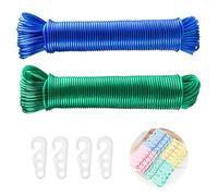 GUZHAIREN 2PCs 20m Washing Line Rope Strong Steel Core Laundry Clothes Lines - Rot, Mould & Weather Resistant Thick Strong Plastic PVC Cover Garden Outdoor, with 4 Tensioners, 20PCs Clothes Pegs
