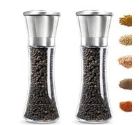 GUZHAIREN 2Pcs Salt and Pepper Grinder Set, Stainless Steel Salt & Pepper Mill with Glass Body and Adjustable Coarseness, for Spices,Sea Salts,Himalayan Or Fresh Ground Pepper (7.5in*2.6in)