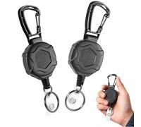 GUZHAIREN Retractable Keyring, 2 Pack Heavy Duty Carabiner Badge Holder, Tactical Lanyard Reel with 32.1" Steel Cord, Retractable Badge Holder for Key Ring, ID Card
