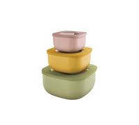 Guzzini - Kitchen Active Design, STORE&MORE BIO Set of 3 Shallow Airtight Fridge/Freezer/Microwave Containers - Multicolour, 19,5 x19,5 x h9,3 cm | 450/975/1900 cc - 17072552