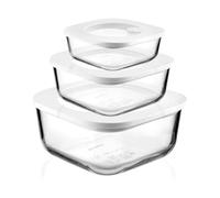 Guzzini - Kitchen Active Design, STORE&MORE GLASS Set of 3 Leak-proof Fridge/Freezer/Microwave Containers - Transparent, 19,5x19,5xh9,3 cm | 410/965/1900 cc - 11330311