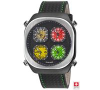 GV2 43401 Men's Quattro Zone Quartz Black Leather Watch GV2 Black One Size