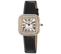 GV2 Women's Bellagio Swiss Made Diamond Silver-White Dial, Genuine Handmade Black Leather 30 MM Watch