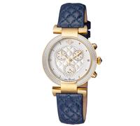 Gv2 Berletta Chrono Swiss Quartz Diamonds White Dial Calfskin Leather Watch In Blue Blue One Size