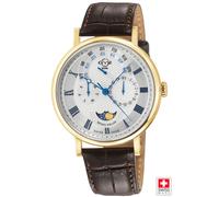 GV2 Men's Maestro Swiss Quartz Case, White Textured Dial, Dark Brown Handmade Italian Leather Watch GV2 Brown One Size