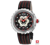 GV2 Men's Motorcycle SS Case, Black dial, Red hands, Genuine Handmade Italian Leather Black/Red Strap GV2 Black One Size