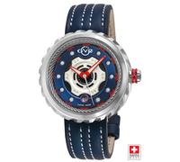 GV2 Men's Motorcycle SS Case, Blue dial, Red hands, Genuine Handmade Italian Leather Blue/White Strap GV2 Blue One Size