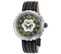 GV2 Men's Motorcycle SS Case, Green dial, Silver hands, Genuine Handmade Italian Leather Black/Beige Strap in Black GV2 Black One Size