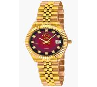 Gv2 Naples 18 Diamond-Set Luxury Swiss Quartz Ip Yellow Gold Stainless Steel Bracelet Sapphire Crystal, Fluted Bezel 32.5 Mm Red Dial Watch Gold One Size