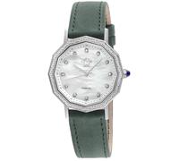 GV2 Women's Spello II SS Case, White MOP Dial, Black Handmade Italian Leather Strap in Green GV2 Green One Size