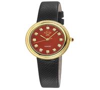 GV2 Women's Arezzo Diamond Red Jasper Dial Red Jasper Dial Leather Watch in Black