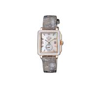 Bari Diamond Mother of Pearl Dial IP RG Case Leather Strap Swiss Quartz Watch GV2 Grey One Size