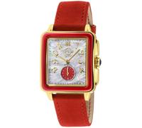 GV2 Women's Bari Red Enamel Swiss Quartz Diamond White MOP Dial Genuine Red Leather 34 MM Watch