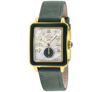 Gv2 Women's Bari Viva Dark Green Enamel White Mop Dial Diamond Watch, Dk Green Handmade Italian Leather Strap Green One Size