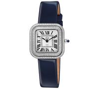 GV2 Women's Bellagio Swiss Made Diamond Watch Silver-White Dial Genuine Dark Blue Handmade Leather 30 MM