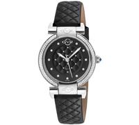 GV2 Women's Berletta Swiss Quartz Daimond 316L Stainless Steel Case, Black Dial, Black Handmade Quilted Leather Watch