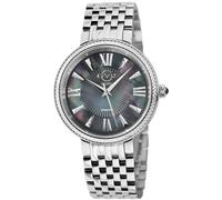 GV2 Women's Genoa Black MOP Dial, Stainless Steel Diamond Swiss Quartz Watch in Silver