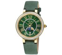 GV2 Women's Genoa SS IP Gold Case, Green MOP Dial, Authentic Handmade Ion Green Suede Leather Strap GV2 Green One Size