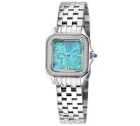 GV2 Women's Milan Swiss Quartz 27.5 MM Turquoise Dial Steel Sapphire Crystal Watch in Silver