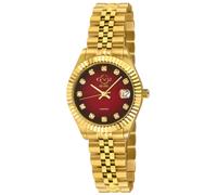 GV2 Women's Naples 18 Diamond-Set Luxury Swiss Quartz IP Yellow Gold Stainless Steel Bracelet Sapphire Crystal, Fluted Bezel 32.5 MM Red Dial Watch