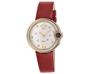 GV2 Women's Perugia Diamond Silver/White Dial, Genuine Saffiano Red Handmade Leather Swiss Watch