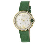 GV2 Women's Perugia Diamond Watch, IPYG Case, Silver/White Dial, Genuine Saffiano Green Handmade Leather Strap