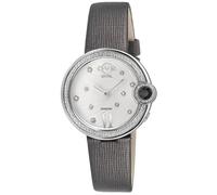 GV2 Women's Perugia Diamond Watch Silver/White Dial, Genuine Safiano Black Handmade Leather Strap in Dark Grey