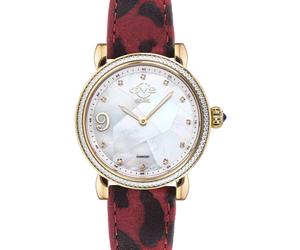 GV2 Women's Ravenna MOP Dial 12602 Leather Swiss Quartz Watch in Burgundy