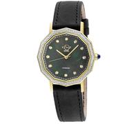 GV2 Women's Spello II IP Gold Case, Black MOP Dial, Black Handmade Italian Leather Strap GV2 Black One Size
