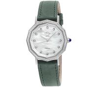 GV2 Women's Spello II SS Case, White MOP Dial, Black Handmade Italian Leather Strap in Green GV2 Green One Size