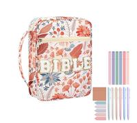 Gvblkq Bible Case for Women, Floral Printed Bible Book Cover, Polyester Large Portable Zipper Pouch, Protective Pocket Carrier, Ideal for Study Supplies, Outdoor Travel, Church Use, 20.3x25x7.7cm