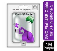 GVC 1 Metre Tangle Free Flat USB to 8 Pin Cable for Syncing & Charging, Purple