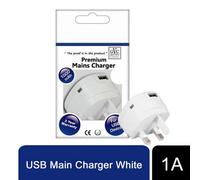 Gvc 1A Usb Mains Plug Charger White - 3 Pin Uk Power Adapter For Work Site Phone & Radio