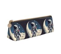 GVCHJKDR Astronaut On The Moon Print Leather Triangle Pencil Pouch,Smooth Zipper Stationery Bag