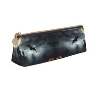 GVCHJKDR Halloween Flying Bats 4 Print Leather Triangle Pencil Pouch,Smooth Zipper Stationery Bag