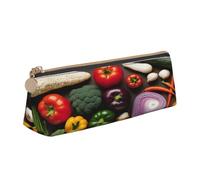 GVCHJKDR Introduction of Various Vegetables Print Leather Triangle Pencil Pouch,Smooth Zipper Stationery Bag