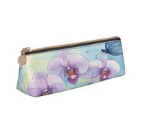 GVCHJKDR Orchid Flower Butterfly Soft Fresh Spring Print Leather Triangle Pencil Pouch,Smooth Zipper Stationery Bag