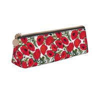 GVCHJKDR Poppy Flower Pattern Print Leather Triangle Pencil Pouch,Smooth Zipper Stationery Bag