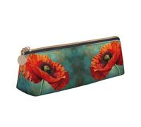 GVCHJKDR Poppy Flower Print Leather Triangle Pencil Pouch,Smooth Zipper Stationery Bag