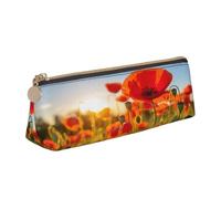 GVCHJKDR Poppy Flower Print Leather Triangle Pencil Pouch,Smooth Zipper Stationery Bag